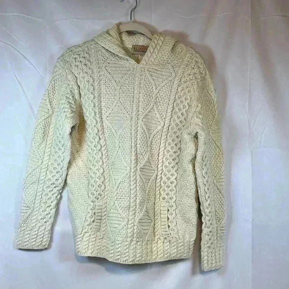 Blarney Woollen Mill Hooded Sweater 100% Merino Wool Aran Hoodie Ireland Medium - Picture 1 of 7